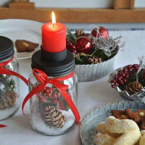 Floristik24 Decorative glass with tealight holder black metal lid Ø8.5cm H15cm 2pcs