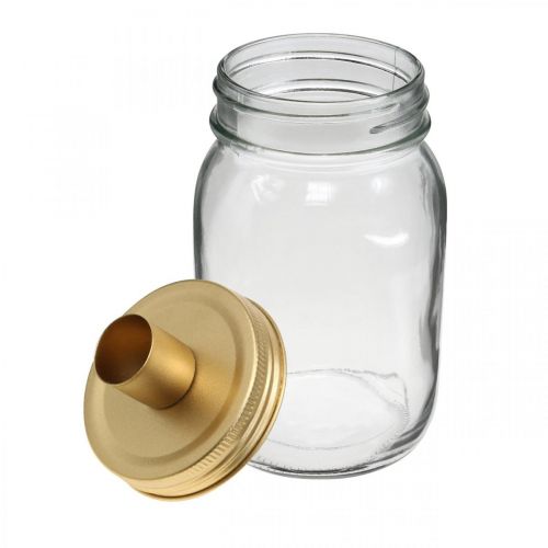 Floristik24 Decorative glass with candle holder golden metal lid Ø8.5cm H16cm 2pcs