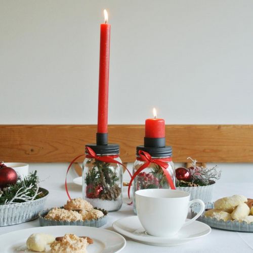 Floristik24 Deco glass with candle holder black table decoration Ø8.5cm H16cm 2pcs