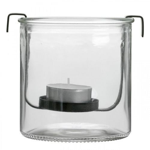 Floristik24 Lantern glass with tea light holder black metal Ø9×H10cm