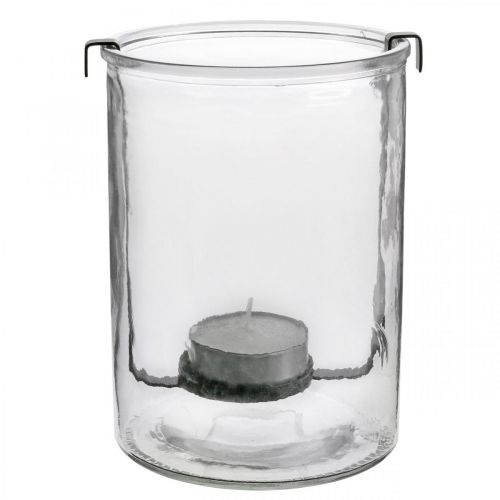 Product Lantern glass with tea light holder black metal Ø13.5×H20cm