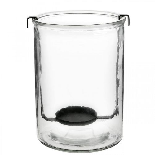 Product Lantern glass with tea light holder black metal Ø13.5×H20cm