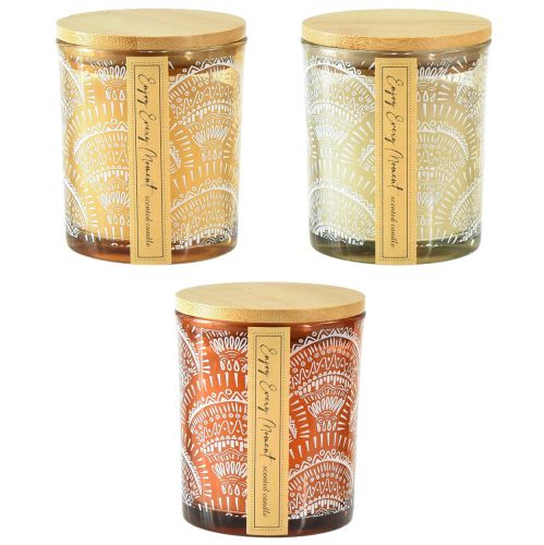 Scented Candles in Glass Sandalwood Wooden Lid H8.5cm 3 pcs
