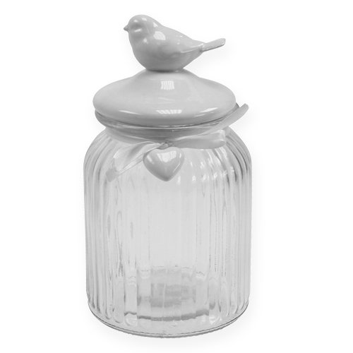 Floristik24 Glass candy dish with bird 21cm