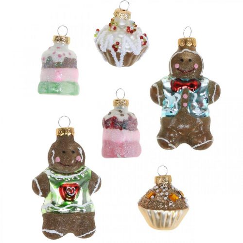 Floristik24 Glass pendants gingerbread man &amp; cupcakes, Christmas tree decorations mix, Christmas bakery H4 / 8cm real glass 6pcs
