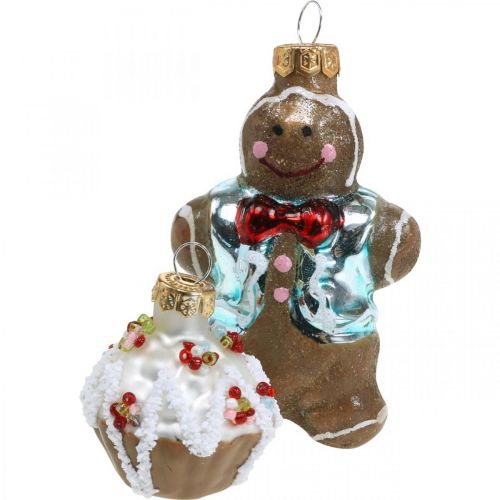 Floristik24 Glass pendants gingerbread man &amp; cupcakes, Christmas tree decorations mix, Christmas bakery H4 / 8cm real glass 6pcs
