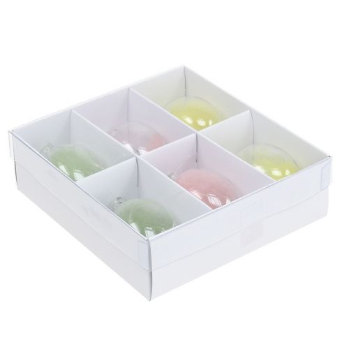 Floristik24 Glass egg with feathers assorted 6cm 6pcs