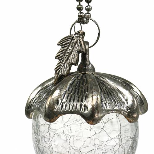 Floristik24 Christmas tree decorations acorn to hang metal glass silver 7cm 4pcs