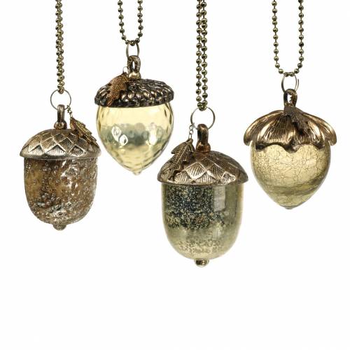 Christmas tree decorations acorn to hang metal glass gold 7cm 4pcs