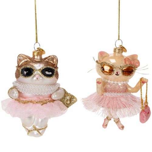 Cat glass ornaments with tutu as Christmas tree decorations 11cm 2pcs buy online | Floristik24.ie