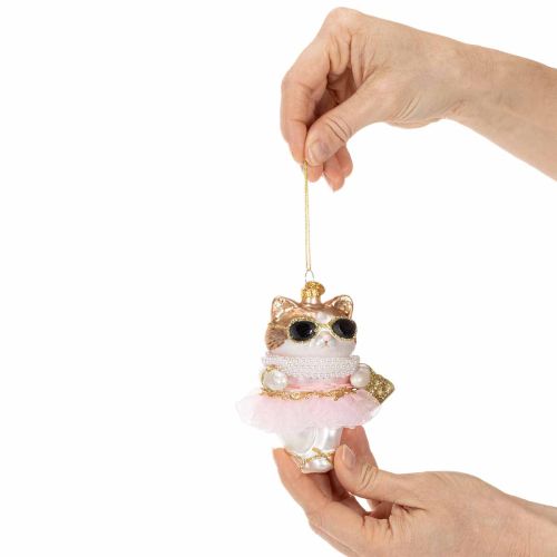 Cat glass ornaments with tutu as Christmas tree decorations 11cm 2pcs | Floristik24.ie