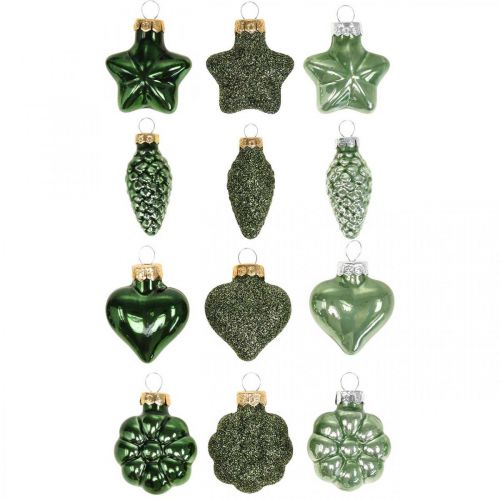 Floristik24 Mini Christmas tree decorations mix green glass Christmas decorations assorted 4cm 12pcs