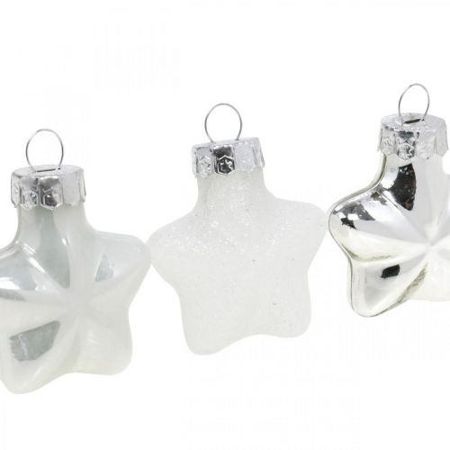 Floristik24 Mini Christmas tree decorations mix glass white, silver assorted 4cm 12pcs