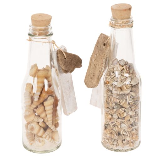 Glass bottle decoration with shells and pendant, maritime table decoration, 17cm, 2 pieces | Floristik24.ie