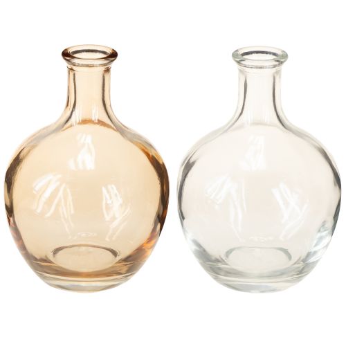 Glass bottle mini vase amber and clear Ø7.5cm H11cm 4pcs