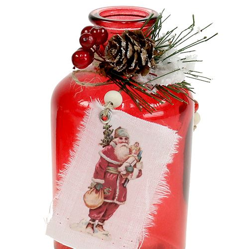Floristik24 Glass bottle with fir and cone red 2pcs