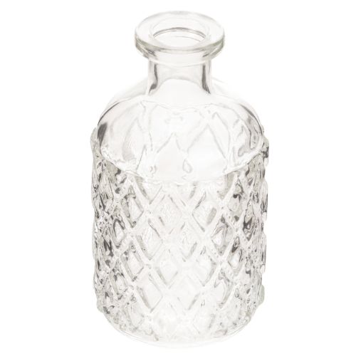 Glass bottle with diamond pattern, decorative bottle, vase, small, 13cm, 6 pieces