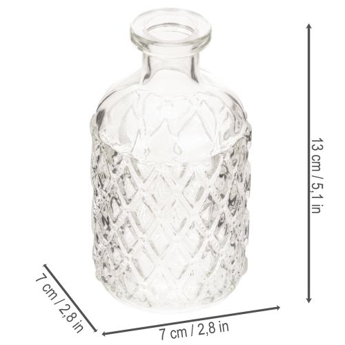 Glass bottle with diamond pattern, decorative bottle, vase, small, 13cm, 6 pieces | Floristik24.ie