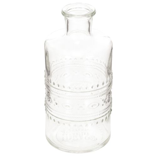 Glass bottle with pattern, cylindrical, clear, decorative vase, 15cm, 6 pieces