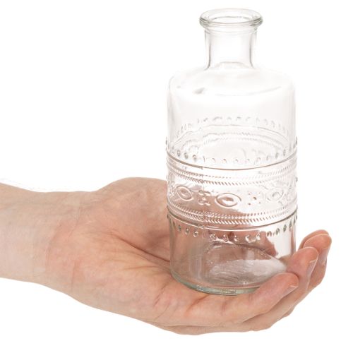 Glass bottle with pattern, cylindrical, clear, decorative vase, 15cm, 6 pieces | Floristik24.ie