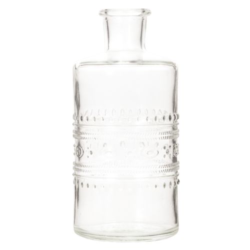 Glass bottle with pattern, cylindrical, clear, decorative vase, 15cm, 6 pieces | Floristik24.ie