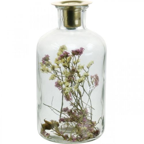 Floristik24 Glass with candlestick, glass decoration with dried flowers H16cm Ø8.5cm