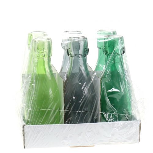 Floristik24 Glass bottle vase Ø5cm H16cm green / gray 6pcs