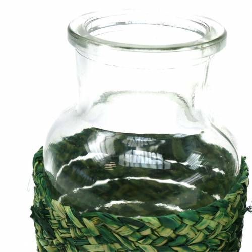Product Glass bottle with raffia green H12.5cm 3pcs