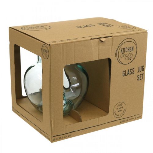 Product Glass Jug with Drinking Glasses, Beverage Set for Serving Bluish Clear H20cm/11.5cm 5 Pieces