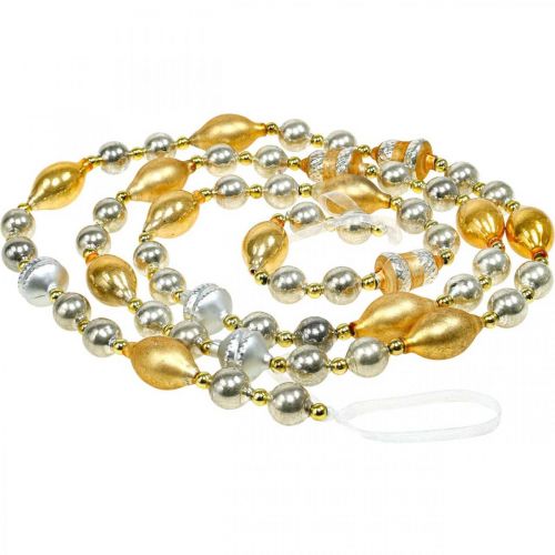 Floristik24 Christmas ball garland decoration golden, silver glass 1.8m