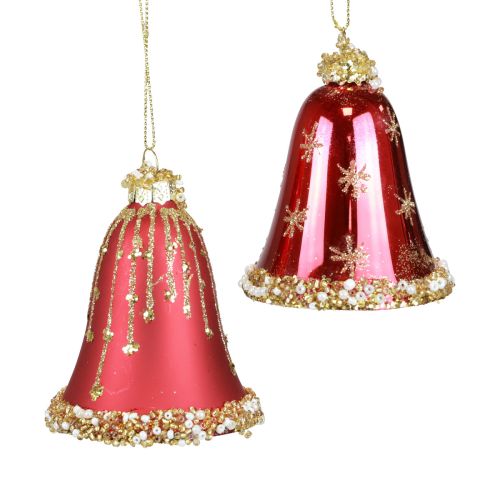 Floristik24 Glass bell Christmas bells red gold Ø6.5cm H8.5cm 2pcs