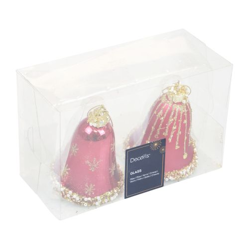 Floristik24 Glass bell Christmas bells red gold Ø6.5cm H8.5cm 2pcs