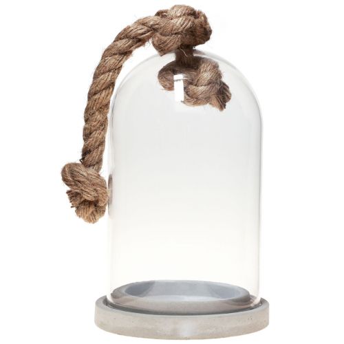 Product Glass bell with concrete look plate and rope Ø17cm H28cm