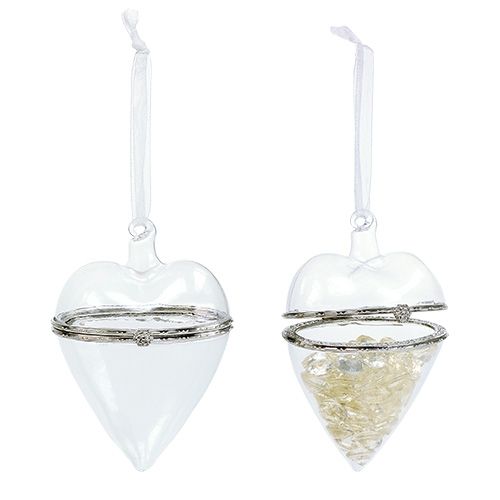 Floristik24 Glass heart for filling hanging decoration 7cm x 10cm clear 2pcs