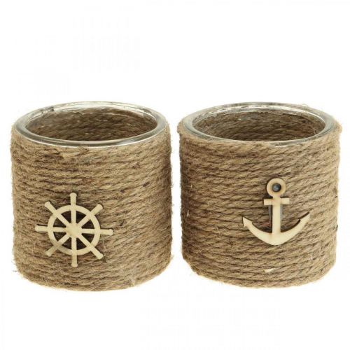 Floristik24 Tealight holder Maritim lantern glass Ø10.5cm H10cm 2pcs