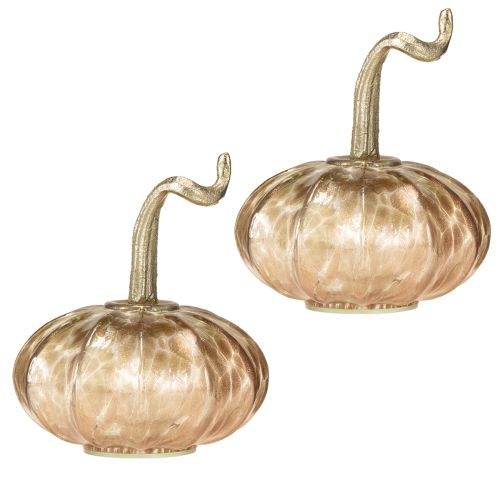 Product Glass pumpkin table decoration, autumn pumpkin, glass and metal, 14cm high, 2 pieces