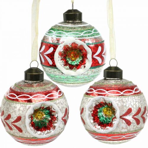 Floristik24 Christmas tree balls with pattern, tree decorations, Christmas balls colored H9cm Ø8cm real glass 3pcs
