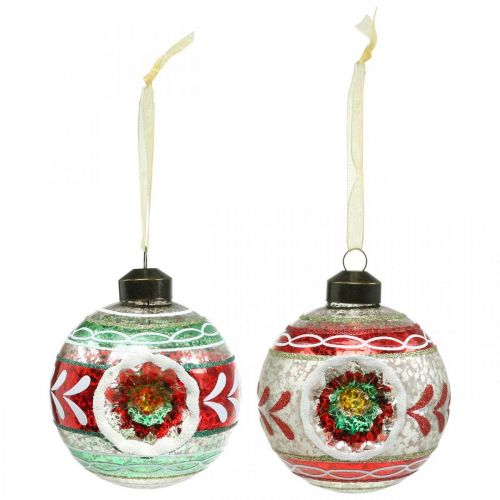 Floristik24 Christmas tree balls with pattern, tree decorations, Christmas balls colored H9cm Ø8cm real glass 3pcs