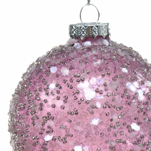 Floristik24 Christmas tree decorations glass ball purple sequins Ø8cm 4pcs