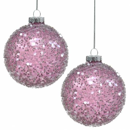 Floristik24 Christmas tree decorations glass ball purple sequins Ø8cm 4pcs