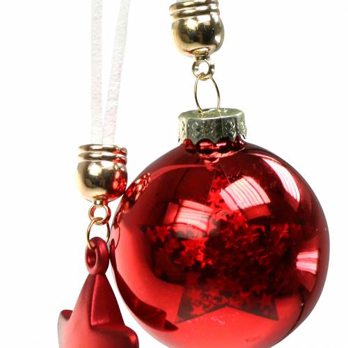 Floristik24 Christmas tree decoration glass ball with star red 5cm