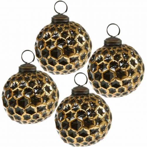 Floristik24 Christmas ball honeycomb pattern brown, golden Ø7.5cm 4pcs