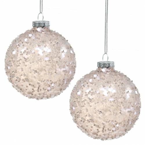 Floristik24 Christmas tree decorations glass ball pink sequins Ø8cm 4pcs