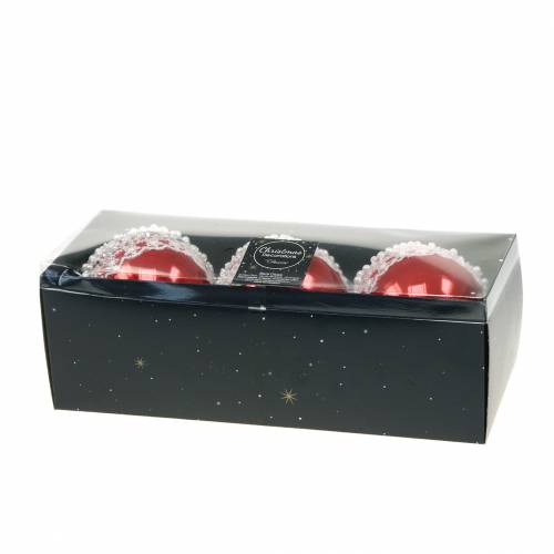 Floristik24 Glass ball red with lace and pearls 3pcs