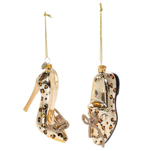 Glass shoe ornament with leopard print Christmas tree decoration 13cm 2pcs buy online | Floristik24.ie