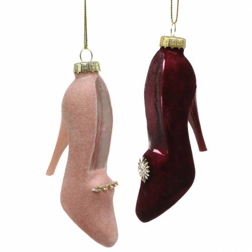 Floristik24 Velvet glass shoes Bordeaux, old rose 12cm 2pcs
