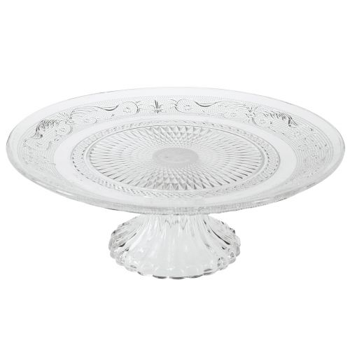 Floristik24 Glass plate on foot Flat glass bowl with pattern Clear Ø25cm