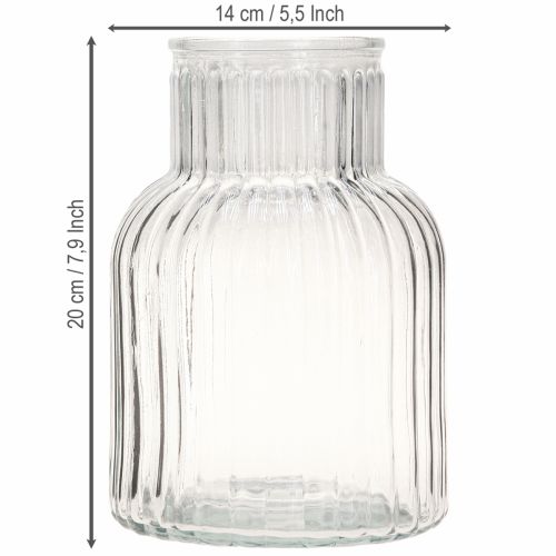 Product Glass vase flower vase glass grooves retro clear Ø13.5cm H20cm