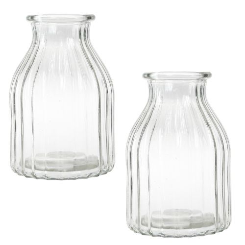 Floristik24 Glass vase vase grooves decorative glass clear Ø12cm H18cm 2pcs