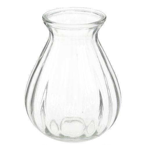 Floristik24 Glass vase bulbous vase with grooves clear Ø11cm H14cm 2pcs